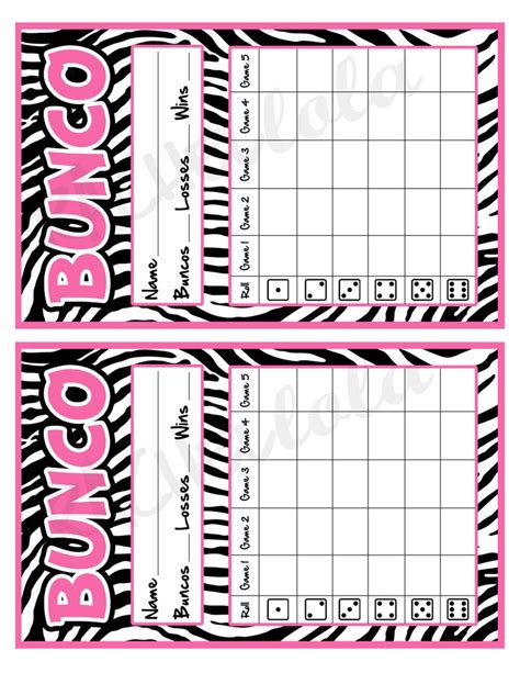 Zebra Bunco Score Card Score Sheet Bunko Party Scorecard Etsy