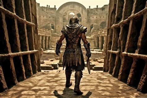 Ancient Roman Gladiator Entering the Colosseum before Battle Generative ...