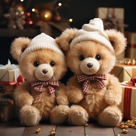 Premium Photo Two Teddy Bears Wearing Hats And Bow Ties Sitting Next