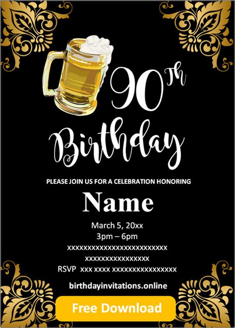 Free Printable 90th Birthday Invitations Templates Birthday Invitations