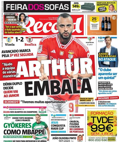 Fora de jogo Capas Arthur Cabral em destaque na vitória do Benfica e