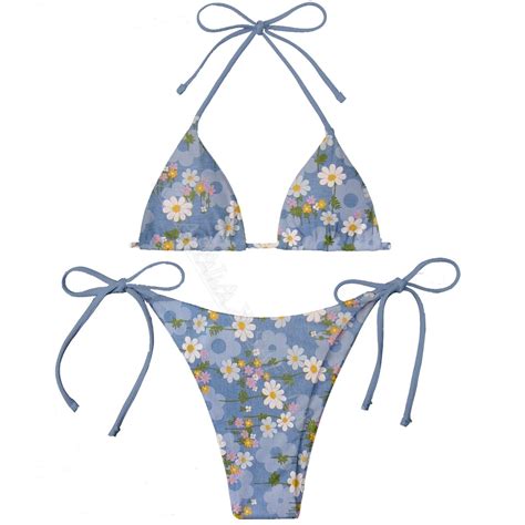 Floral Plant Fresh 3D Print Women Micro Triangle Tie Side Bikini Summer Beachwear Mankini Cute