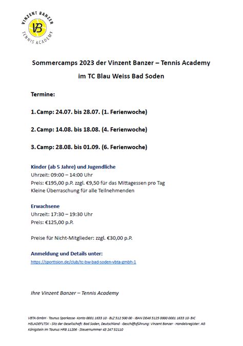 Anmeldung Zum Sommercamp 2023 Tennisclub