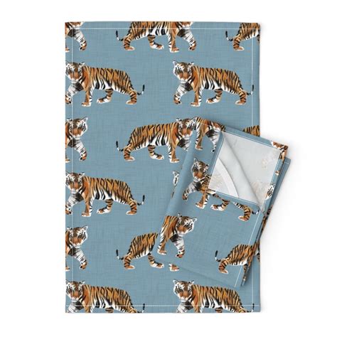 Tiger Tigers Zoo Zoo Animals Kitty Linen Cotton Tea Towels By Roostery