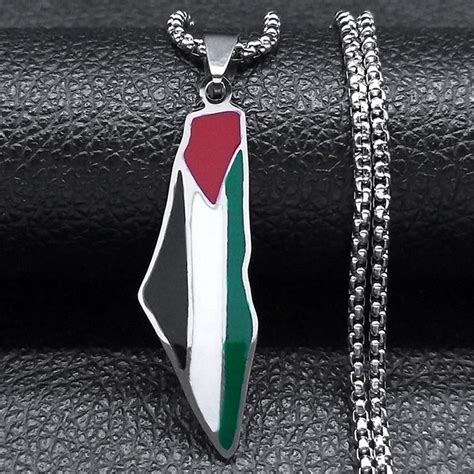 Palestine Flag Map Necklace Pendant With Cm Chain Palestinian New