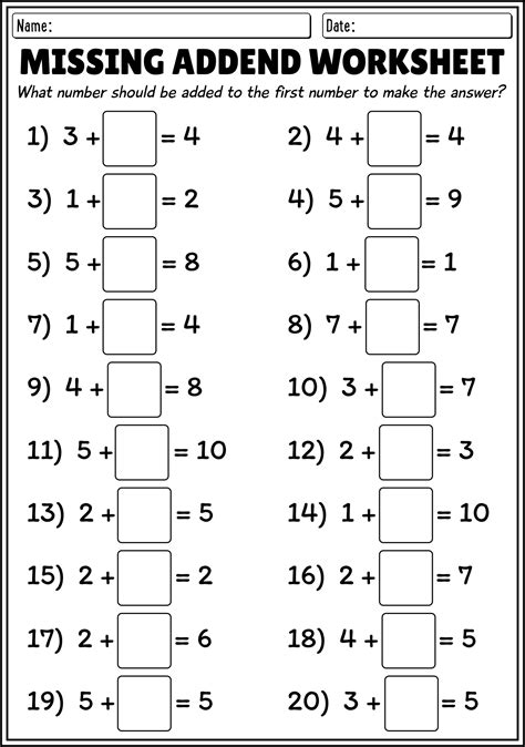 18 Missing Addends Worksheets Grade 1 Math