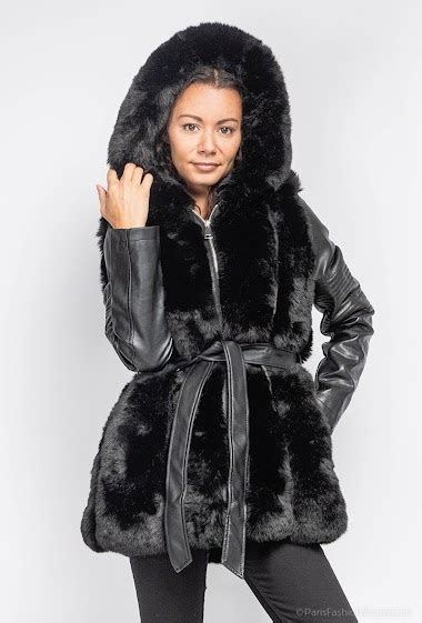 Faux Leather Coat With Fur Cherry Koko PARIS FASHION SHOPS