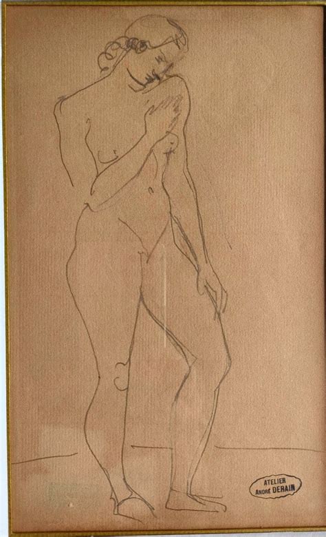 Proantic A Derain Standing Nude Graphite Drawing Sign