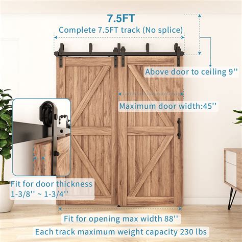 Zekoo Ft Ft Double Track Bypass Barn Door Hardware Kit Low Ceiling