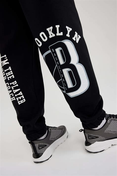 Siyah Erkek DeFactoFit NBA Brooklyn Nets Boxy Fit Jogger 2901168 DeFacto