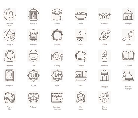 Islamic Line Icon set, Islamic holiday symbols collection, vector ...