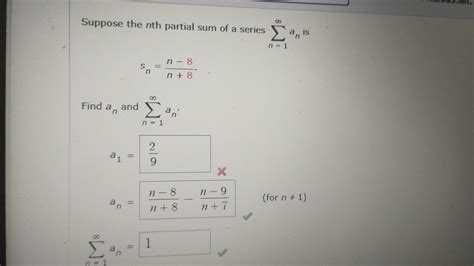 Solved Suppose The Nth Partial Sum Of A Series ∑n1∞an Is