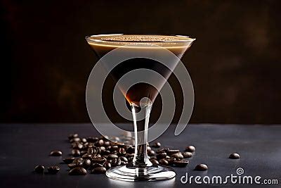 Espresso Martini Cocktail With Coffee Beans In Glass On A Black