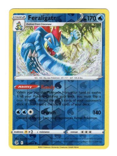 Pokemon TCG Feraligatr SWSH Fusion Strike 057 264 Reverse Holo Rare