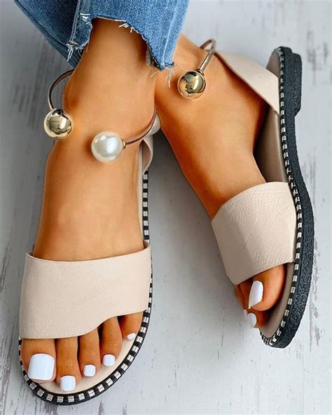 Fu Kettchen Ring Perlen Fu Kettchen Flach Sandalen Damen Etsy