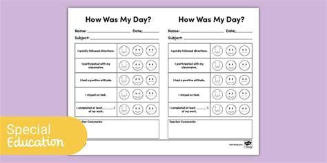 Behavior Self Assessment Chart For Special Education