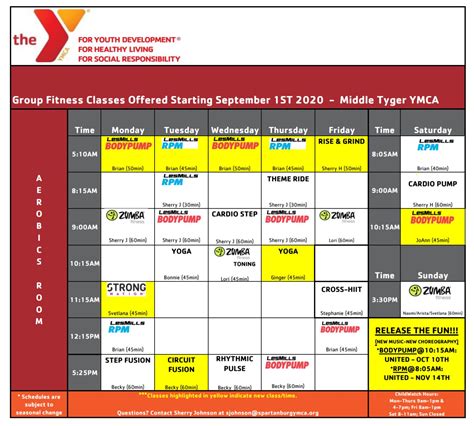 Group Exercise Schedule – YMCA of Greater Spartanburg