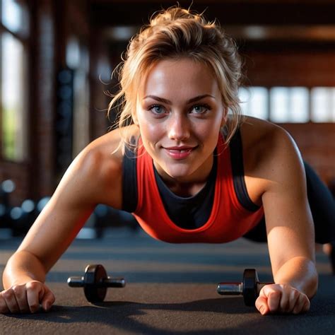 Premium Photo Smiling Athletic Woman Doing Planking Fitness Exercise