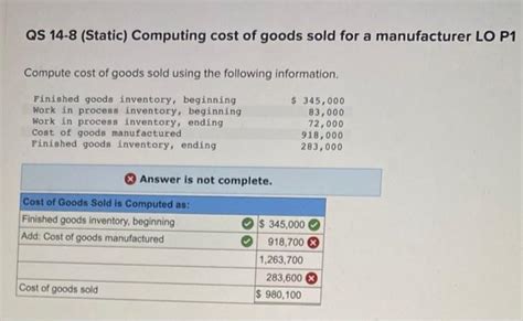 Solved Qs 14 8 Static Computing Cost Of Goods Sold For A