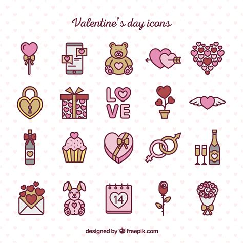 Free Vector Hand Drawn Valentine Day Cute Icons Pack