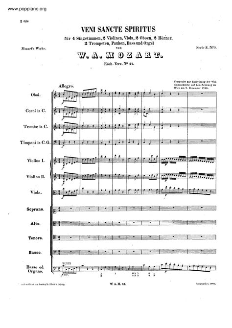 Mozart Veni Sancte Spiritus K 47 Sheet Music Pdf Free Score Download ★