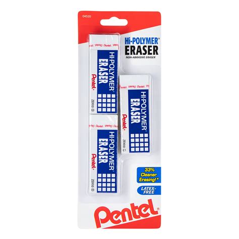 Pentel Hi Polymer Block Eraser Small Assorted Colors Pack Of