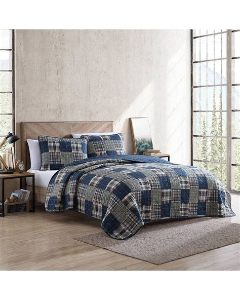 Buy Eddie Bauer Madroplaid 100 Cotton Reversible Quilt Set Blue At 48 Off Editorialist