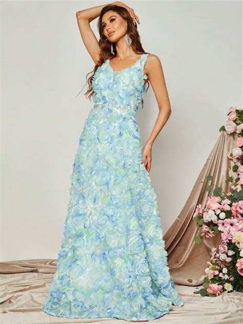 Vestido Maxi Apliques Florais SHEIN Brasil