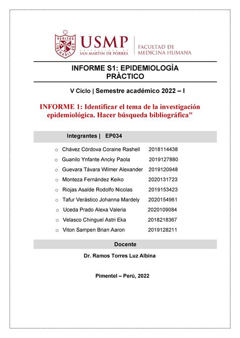 Informe S Epidemiolog A Pract Ica S Informe S Epidemiolog A