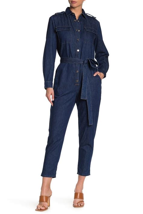 7 For All Mankind Front Button Waist Tie Denim Jumpsuit