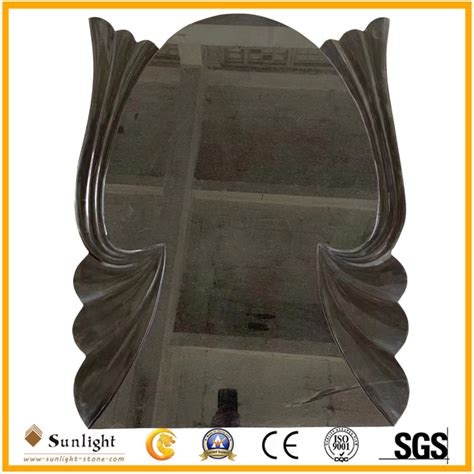 Carving Indian Black Shanxi Black Granite Heart Shape Headstone