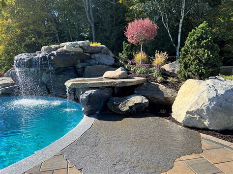 Natural Stone Pool Waterfall in Southampton, MA 01073 - RJM Landscaping