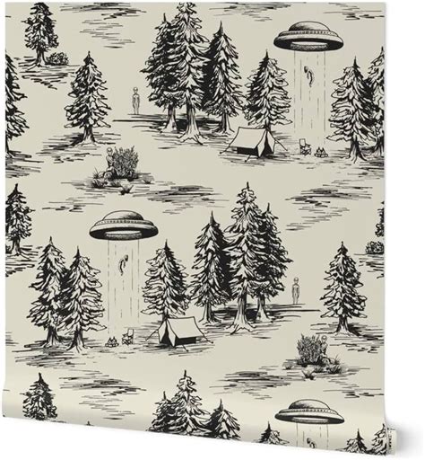 Spoonflower Peel Stick Wallpaper Ft X Ft Ufo Large Black Toile De