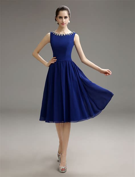 Blue Prom Dress 2018 Short Chiffon Beaded Cocktail Dress Royal Blue