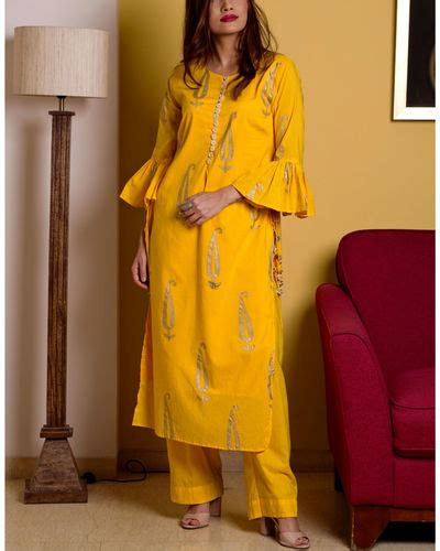 Yellow Kurta Pants Set By Free Living The Secret Label