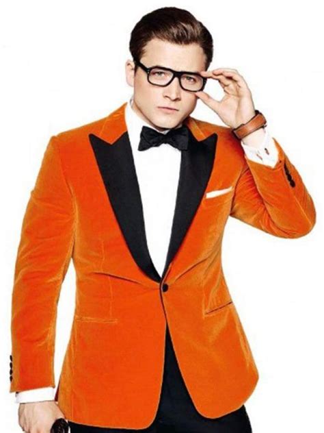 Kingsman The Golden Circle Eggsy Orange Tuxedo Taron Egerton Coat