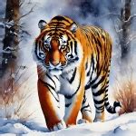 tiger   snow watercolor  stock photo public domain pictures
