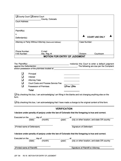 Get The MOTION For ENTRY Of JUDGMENT Courts State Co Us Form Fill Out