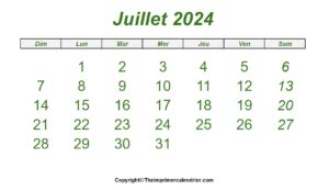 Calendrier Juillet The Imprimer Calendrier