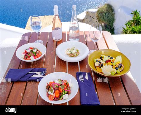 Greek Salat With Feta Cheese And Tomatoes From Santorini Tuna Tartar