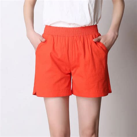 Yesello Cotton Linen Elastic Waist Women Shorts Skirts Solid White