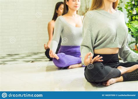 Grupo De Mujeres Hermosas En Las Clases De La Yoga Y De La Meditaci N