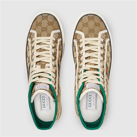 Zapatilla Alta Gucci Tennis 1977 Para Hombre En Lona Gg En Beige Y