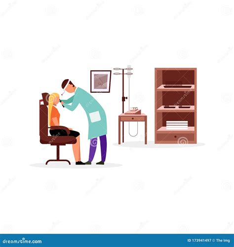 Ent Doctor Checking Throat Flat Vector Illustration Otolaryngologist