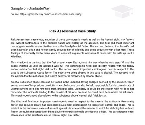 Risk Assessment Case Study Essay Example GraduateWay