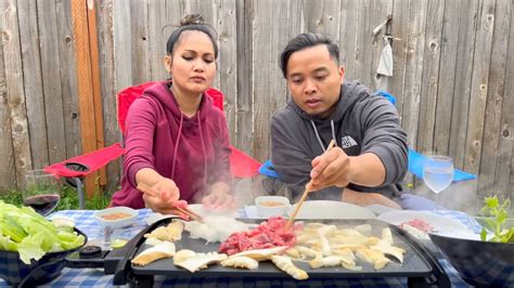 Cooking Matsutake Pine Mushrooms With Steak On Butter Pan And Khmer