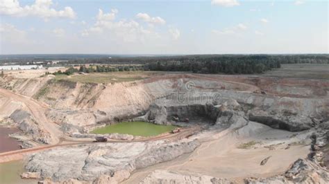 Iron Ore Quarry Open Pit Mining Aerial View Of Excavators And