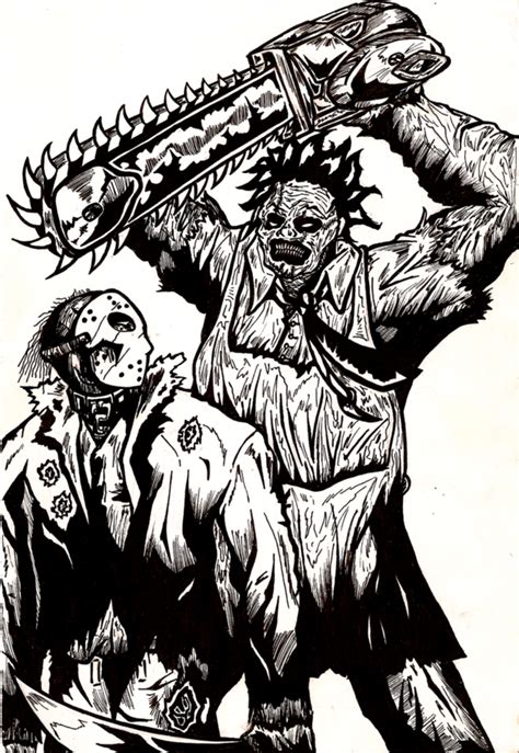 Leatherface Drawing Jason Vs Leatherface By Berty Horror Movie Icons