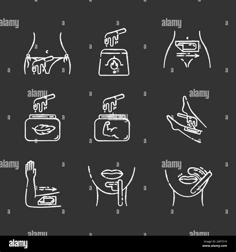 Waxing Chalk Icons Set Bikini Leg Upper Lip Chin Hair Removal Cold Hot Wax In Jar With