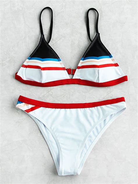 Striped Detail Triangle Bikini Set Bikinis Triangle Bikini Triangle Bikini Set